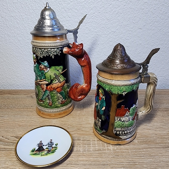 Vintage Other - VINTAGE 3 Pc German Steins and Plate Lot